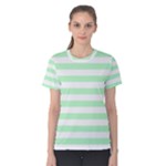 Horizontal Stripes - White and Mint Green Women s Cotton Tee