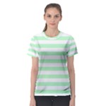 Horizontal Stripes - White and Mint Green Women s Sport Mesh Tee