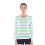 Horizontal Stripes - White and Mint Green Women s Long Sleeve T-shirt