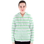 Horizontal Stripes - White and Mint Green Women s Zipper Hoodie