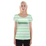 Horizontal Stripes - White and Mint Green Women s Cap Sleeve Top