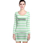 Horizontal Stripes - White and Mint Green Long Sleeve Bodycon Dress