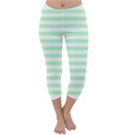 Horizontal Stripes - White and Mint Green Capri Winter Leggings