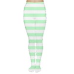 Horizontal Stripes - White and Mint Green Women s Tights