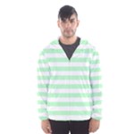 Horizontal Stripes - White and Mint Green Hooded Wind Breaker (Men)