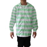 Horizontal Stripes - White and Mint Green Hooded Wind Breaker (Kids)