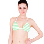 Horizontal Stripes - White and Mint Green Bikini Top