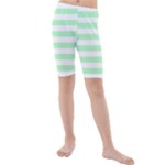 Horizontal Stripes - White and Mint Green Kid s Mid Length Swim Shorts