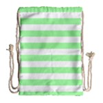 Horizontal Stripes - White and Light Green Drawstring Bag (Large)