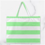 Horizontal Stripes - White and Light Green Zipper Large Tote Bag