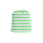 Horizontal Stripes - White and Light Green Drawstring Pouch (M)