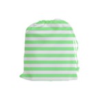 Horizontal Stripes - White and Light Green Drawstring Pouch (L)