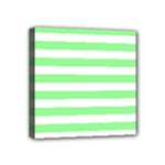 Horizontal Stripes - White and Light Green Mini Canvas 4  x 4  (Stretched)