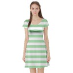 Horizontal Stripes - White and Celadon Green Short Sleeve Skater Dress