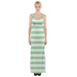 Horizontal Stripes - White and Celadon Green Maxi Thigh Split Dress