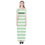 Horizontal Stripes - White and Celadon Green Short Sleeve Maxi Dress