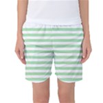 Horizontal Stripes - White and Celadon Green Women s Basketball Shorts