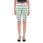 Horizontal Stripes - White and Celadon Green Yoga Cropped Leggings