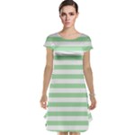 Horizontal Stripes - White and Celadon Green Cap Sleeve Nightdress