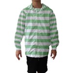 Horizontal Stripes - White and Celadon Green Hooded Wind Breaker (Kids)