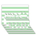 Horizontal Stripes - White and Celadon Green Miss You 3D Greeting Card (7x5)