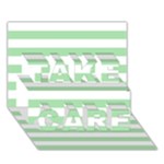 Horizontal Stripes - White and Celadon Green TAKE CARE 3D Greeting Card (7x5)