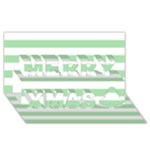 Horizontal Stripes - White and Celadon Green Merry Xmas 3D Greeting Card (8x4)