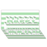 Horizontal Stripes - White and Celadon Green Happy New Year 3D Greeting Card (8x4)