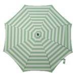 Horizontal Stripes - White and Celadon Green Hook Handle Umbrella (Medium)