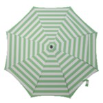 Horizontal Stripes - White and Celadon Green Hook Handle Umbrella (Large)