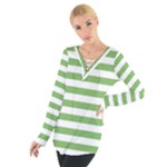 Horizontal Stripes - White and Dollar Bill Green Women s Tie Up Tee