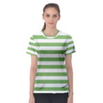 Horizontal Stripes - White and Dollar Bill Green Women s Sport Mesh Tee