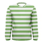 Horizontal Stripes - White and Dollar Bill Green Men s Long Sleeve T-shirt