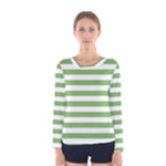 Horizontal Stripes - White and Dollar Bill Green Women s Long Sleeve T-shirt