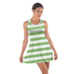 Horizontal Stripes - White and Dollar Bill Green Cotton Racerback Dress