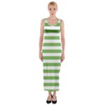 Horizontal Stripes - White and Dollar Bill Green Fitted Maxi Dress