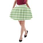 Horizontal Stripes - White and Dollar Bill Green A-Line Pocket Skirt