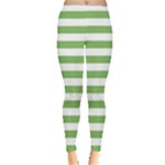 Horizontal Stripes - White and Dollar Bill Green Women s Leggings