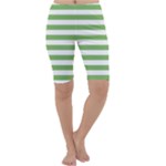 Horizontal Stripes - White and Dollar Bill Green Cropped Leggings