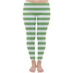 Horizontal Stripes - White and Dollar Bill Green Winter Leggings