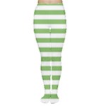 Horizontal Stripes - White and Dollar Bill Green Women s Tights