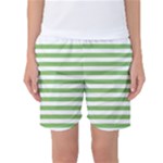 Horizontal Stripes - White and Dollar Bill Green Women s Basketball Shorts