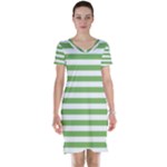 Horizontal Stripes - White and Dollar Bill Green Short Sleeve Nightdress