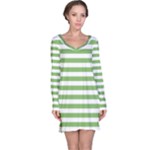 Horizontal Stripes - White and Dollar Bill Green Long Sleeve Nightdress