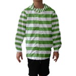 Horizontal Stripes - White and Dollar Bill Green Hooded Wind Breaker (Kids)