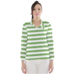 Horizontal Stripes - White and Dollar Bill Green Wind Breaker (Women)