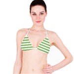 Horizontal Stripes - White and Dollar Bill Green Bikini Top