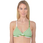 Horizontal Stripes - White and Dollar Bill Green Reversible Tri Bikini Top