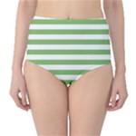 Horizontal Stripes - White and Dollar Bill Green High-Waist Bikini Bottoms