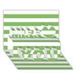 Horizontal Stripes - White and Dollar Bill Green Miss You 3D Greeting Card (7x5)